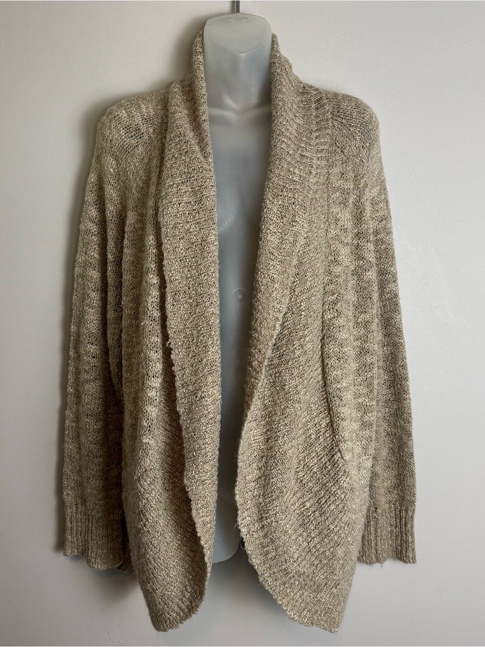 Chico's Open-Front Gold Glitter Knit Cardigan Size XL